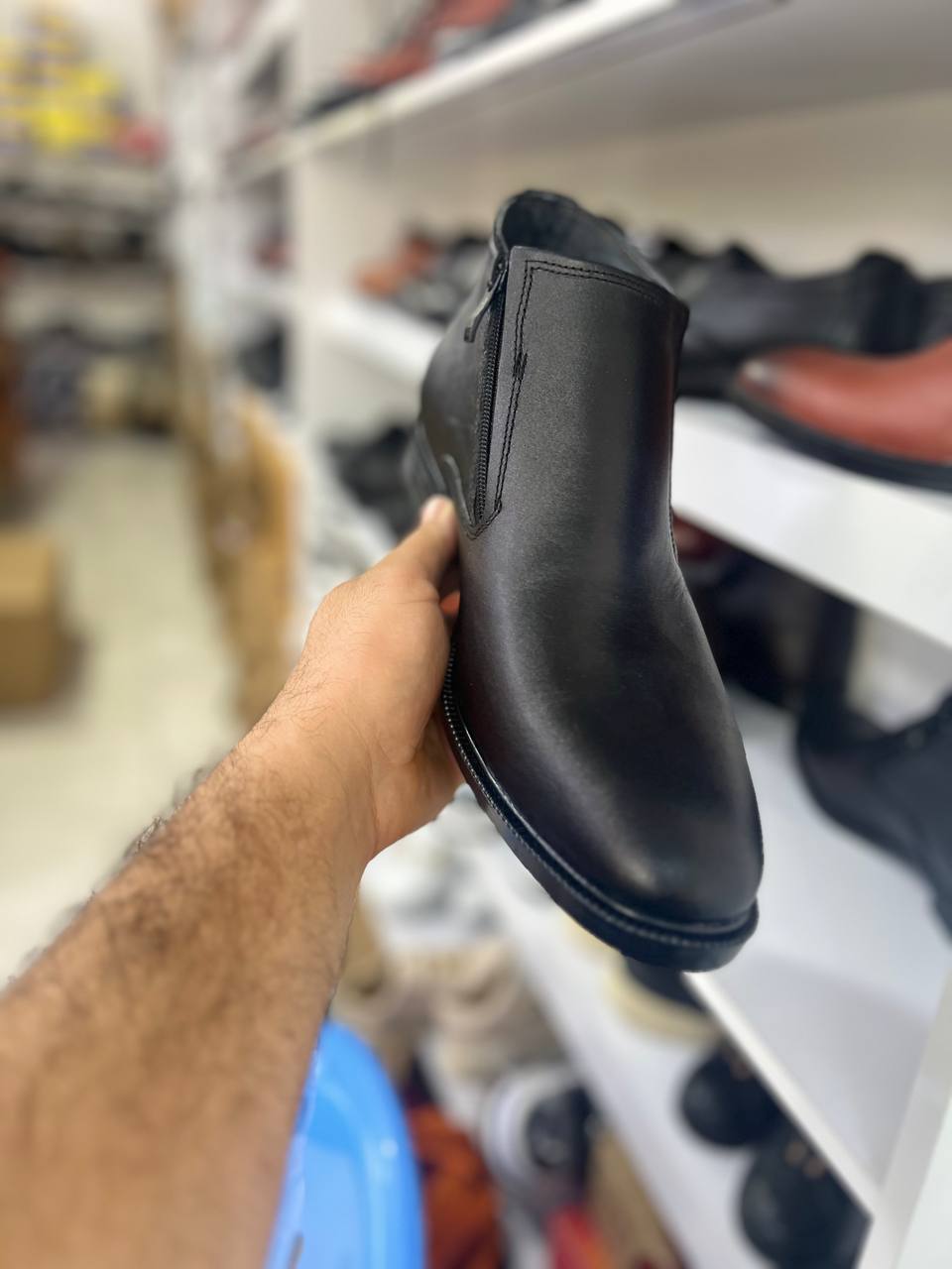 نیم بوت تمام چرم مشکی مردانه